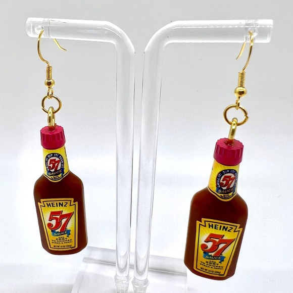 Heinz 57 Sauce Earrings - Steak Hot Sauce Earrings - Mini Brands Earrings - Picture 1 of 7